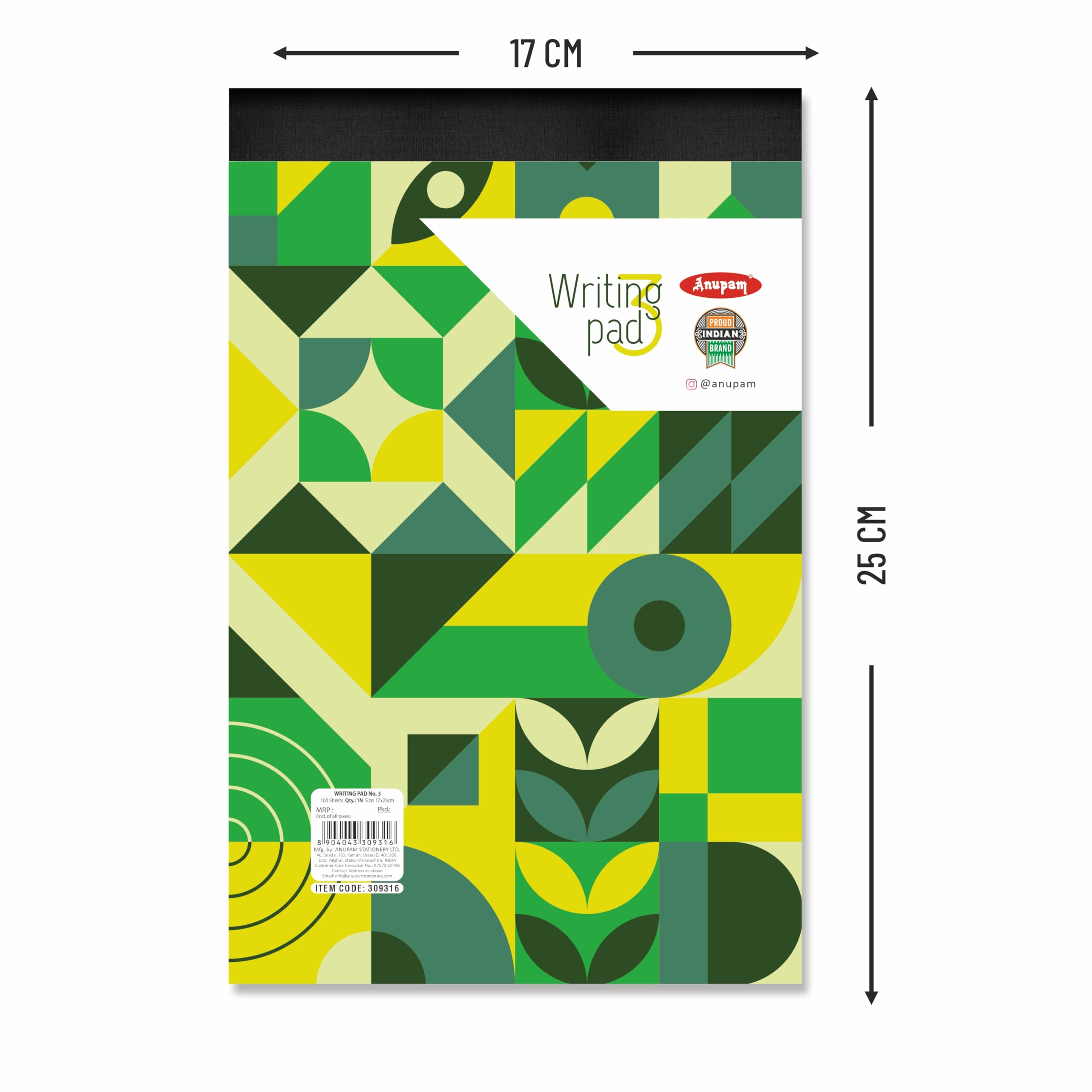 Anupam Blocco note da 17 x 25 cm, a righe, 100 fogli, quaderno micro perforato con dorso in materiale resistente antiruggine, per scuola, università, ufficio, affari (dimensioni: 3, confezione da 1)