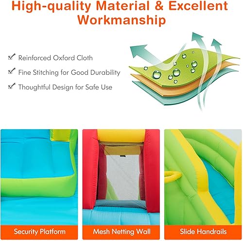 Miniatura 8 de HONEY JOY Toboganes acuáticos inflables, castillo inflable 7 en 1 para niños con pared de escalada y toboganes largos, piscina grande y 2 cañones de
