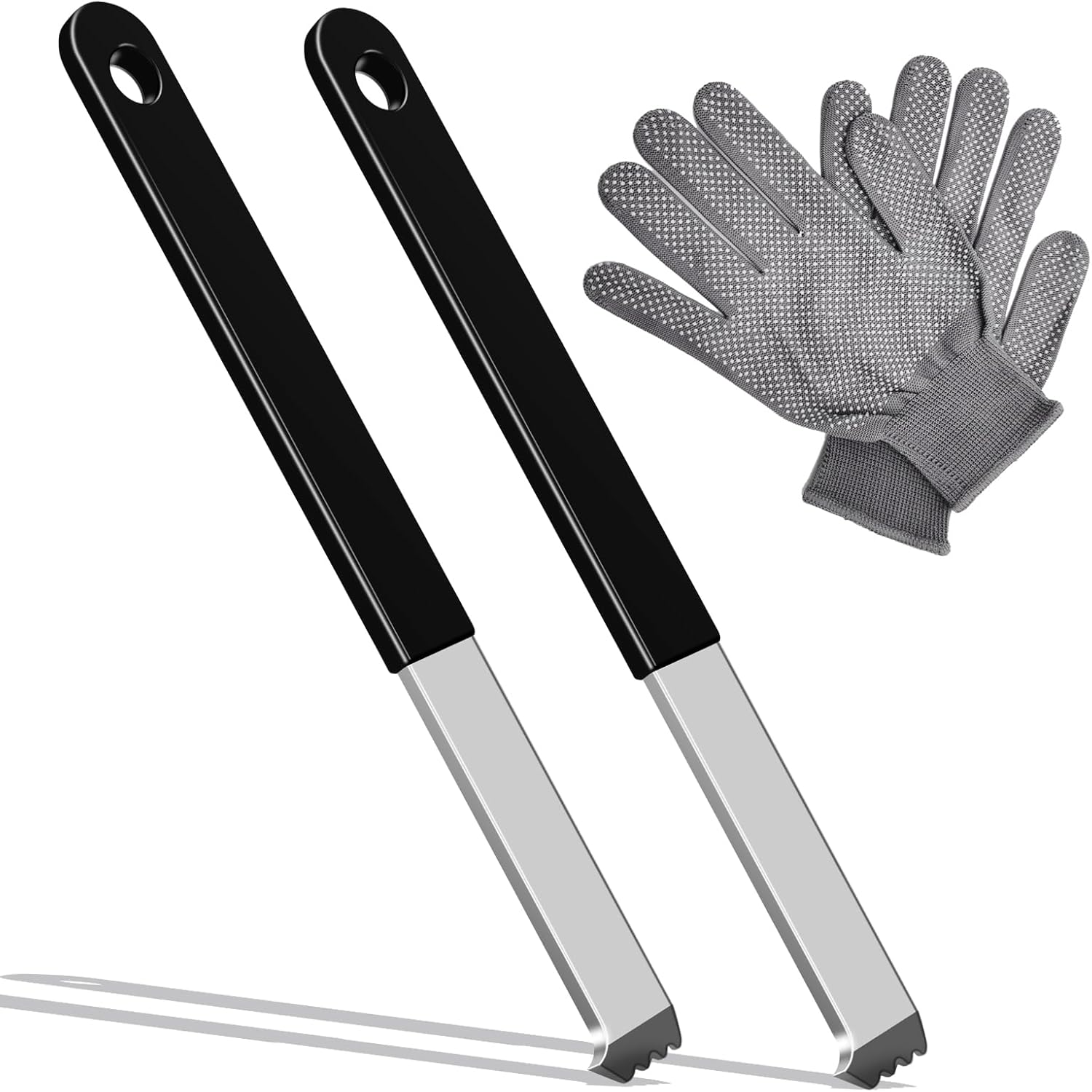 Paver Removal Tool Set, 2 Pack Paver Puller Lifter with Micro-Tooth Tip, Easy Lift Paver Extractor for Patio Pavers & Bricks, Non-Slip Work Gloves Included