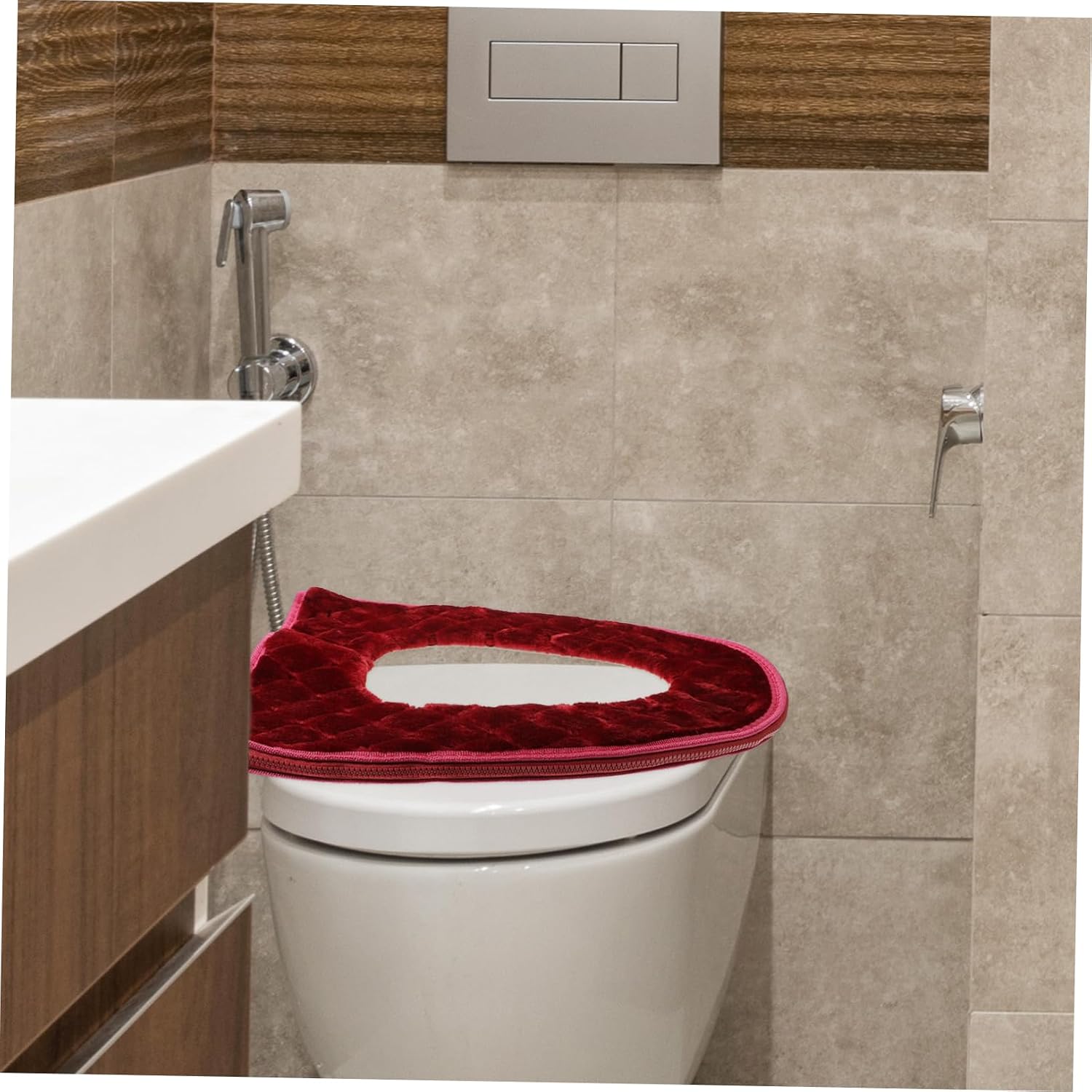 Red Toilet Seat Cover with Padded Cushion Zipper Design for Easy Cleaning