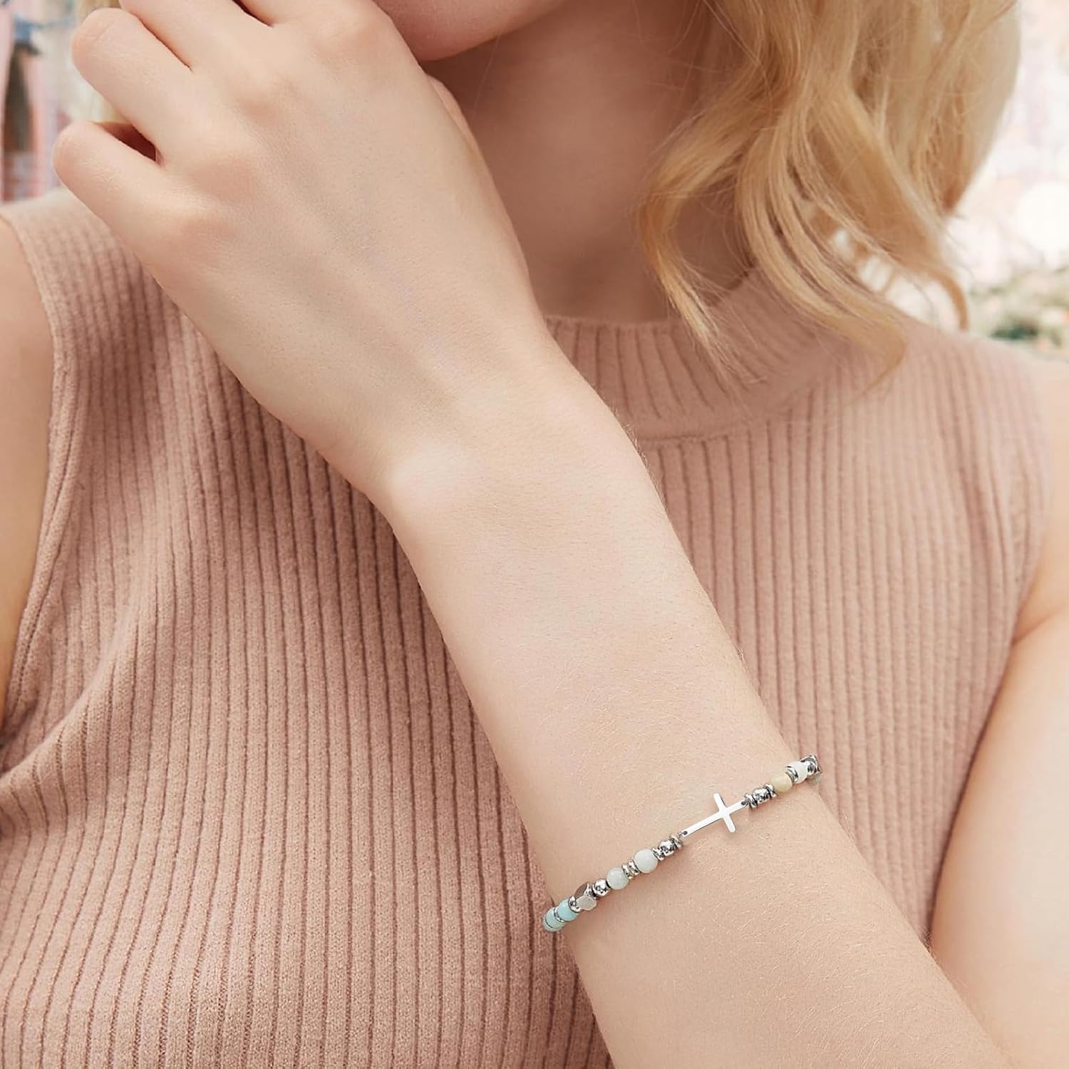 to My Daughter Bracelet from Mom Dad Christian Cross Natural Stone Healing Gold Knot Silver Heart Rhinestone charm Dainty Jewelry Daughter Gifts for Birthday - Image 2