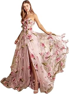 3D Pink Floral Evening Prom Dresses Plus Size Formal Dress for Women with Beaded - Buy now