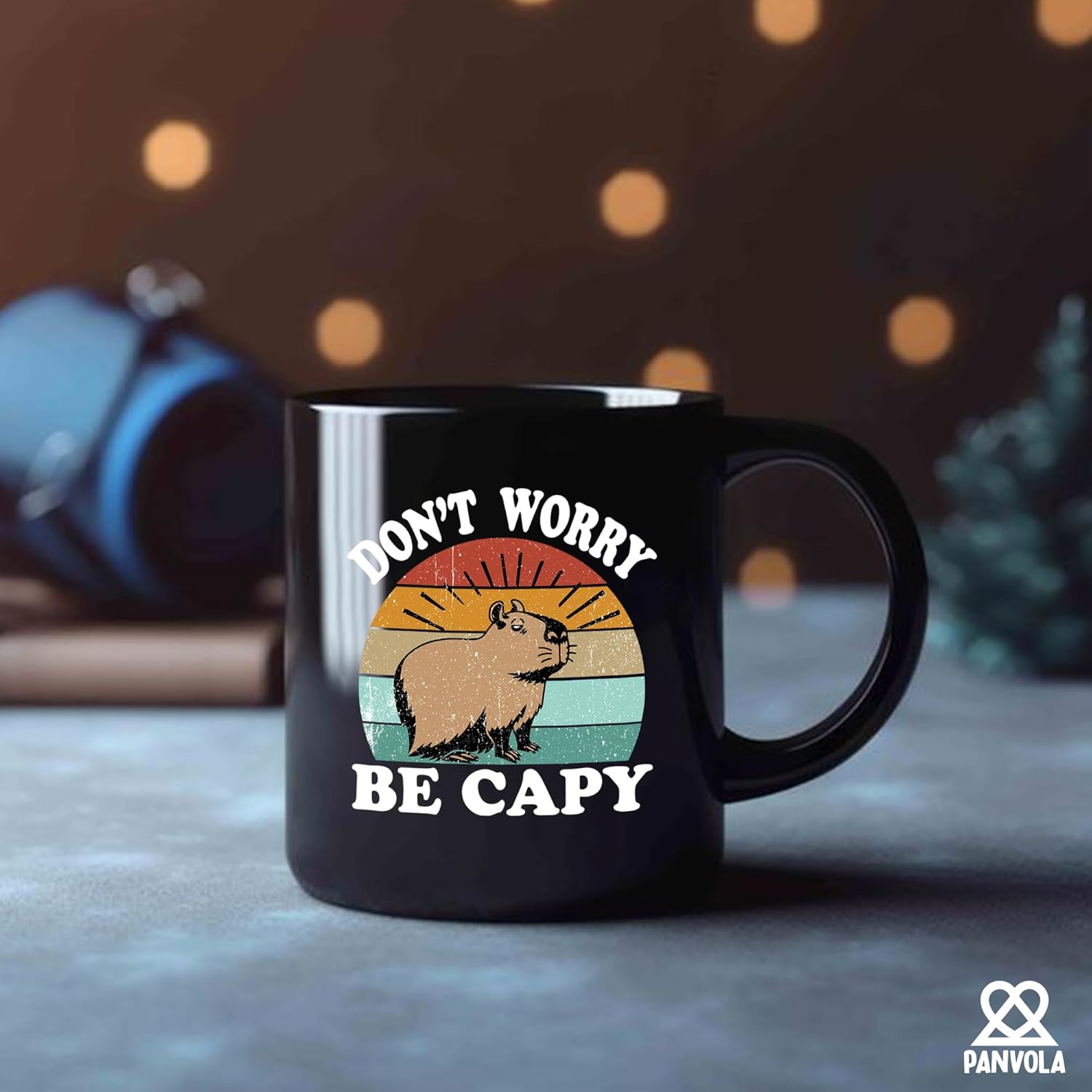 Panvola Don't Worry Be Capy Capybara Animal Lover Gifts Pet Owner For Dad Mom Brother Sister Funny Novelty Drinkware Ceramic Mug 11 oz Black - Image 6