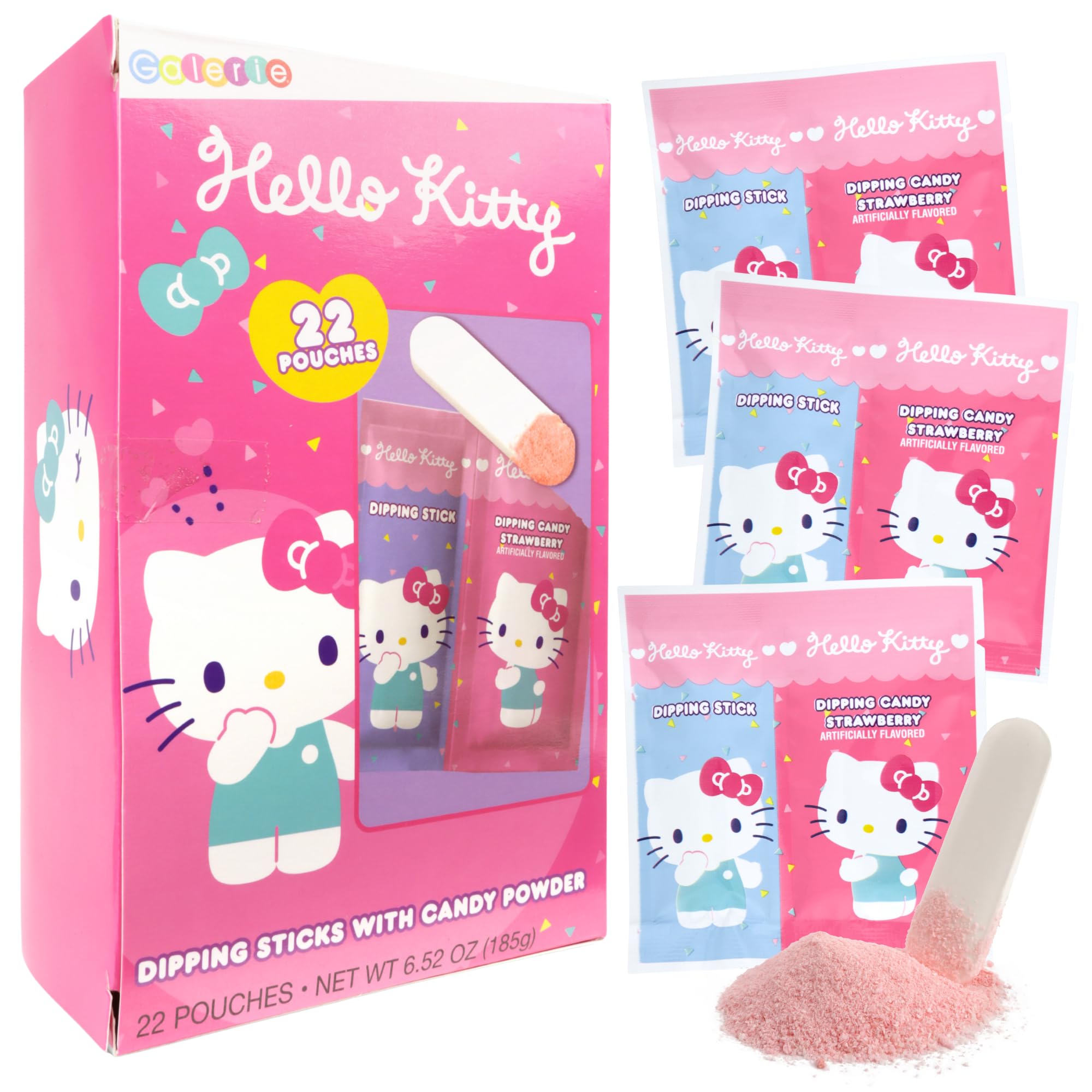 Hello Kitty Dipping Sticks with Candy Powder Classroom Exchange Kit, Individual Packets for Party Favors, 22 Pouches