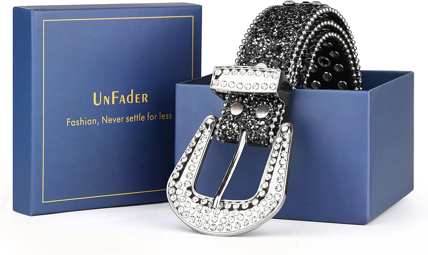 UnFader Womens Men Rhinestone Western Belts Bling Cowgirl Designer Diamond Studded Belts for Jeans - Image 3