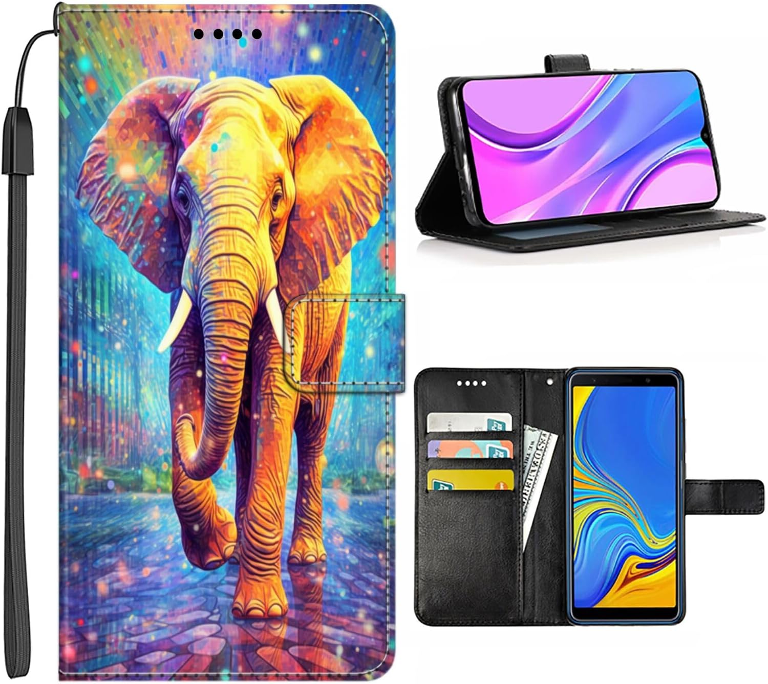DAFEI Wallet Case for iPhone 6/6s Plus with Elephant-aa224 Pattern PU Leather Flip Folio ID&Credit Cards Pocket Lanyard Multicolor