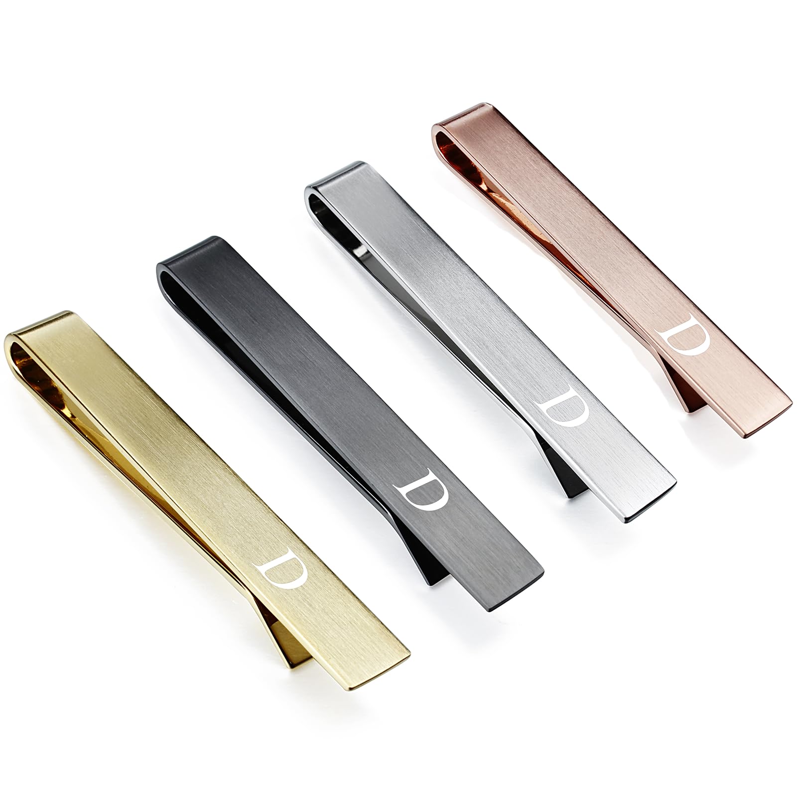 HAWSON 2 inch Tie Clips for Men-Skinny Tie Bar Personalized Letter Tie Clip Set for Wedding Anniversary Business and Best Gift for Him