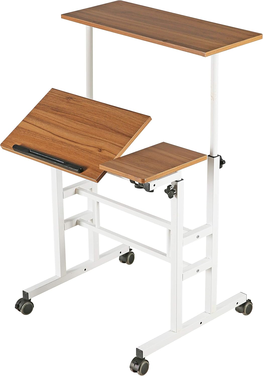 SDADI Height Adjustable Sit Stand Desk Home Office Desk Mobile Standing Desk Rolling Laptop Cart Computer Workstation, Dark Grain : Home & Kitchen