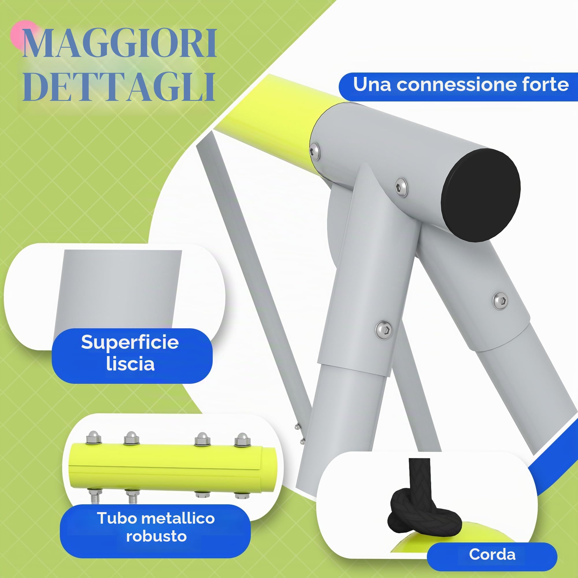 Outsunny Altalena per bambini 3 in 1 con 1 faccia a faccia e 3 set, telaio in metallo, portata massima 225 kg, area giochi all'aperto, verde