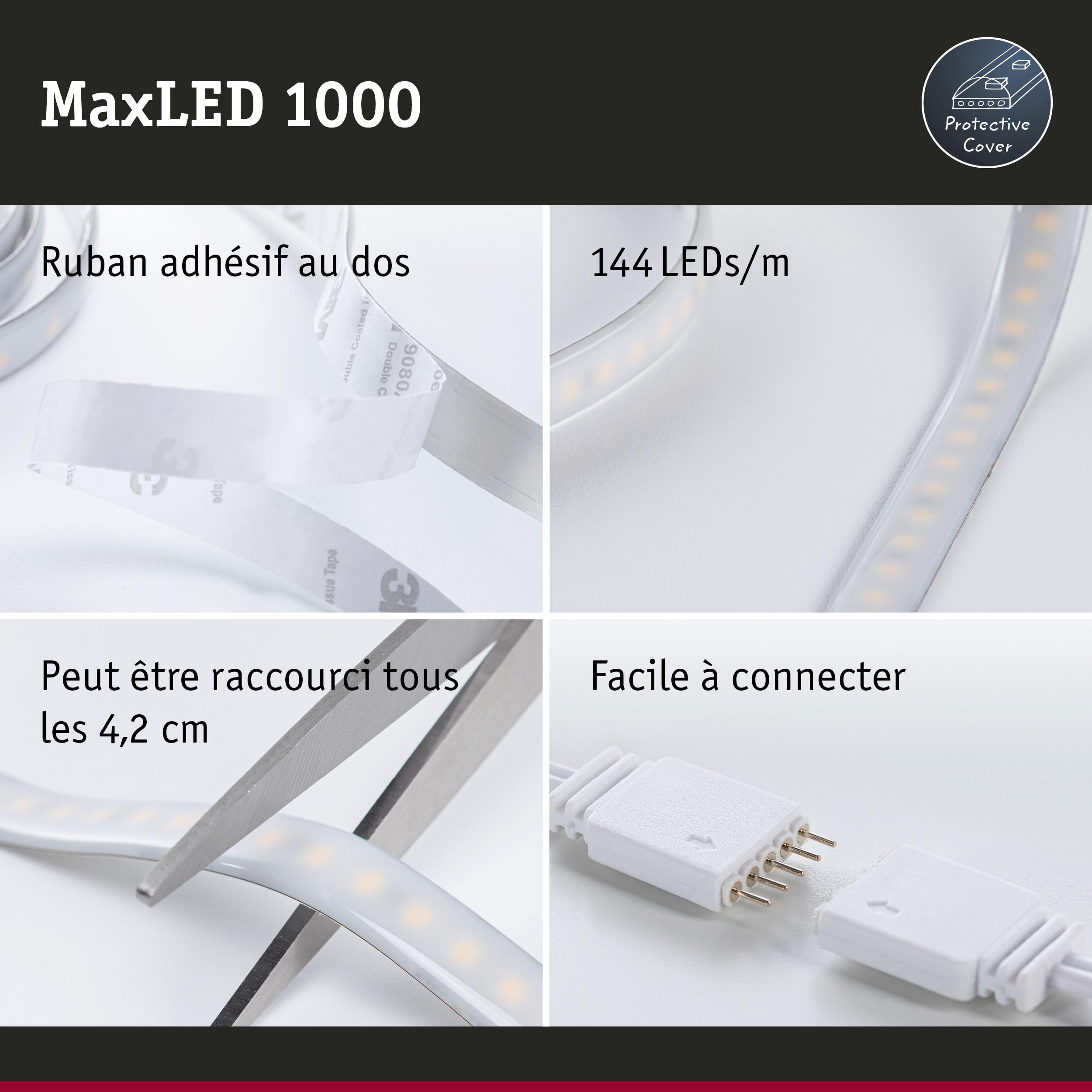 Paulmann 70553 Ruban LED MaxLED 1000 blanc lumière du jour 2,5 m 29 W 2 750 lm 6 500 K IP44 dimmable Ruban LED argent matière plastique