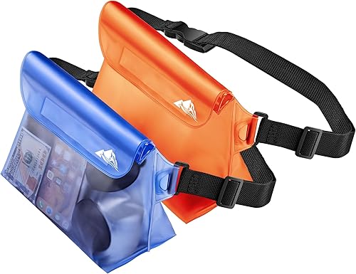 HEETA Paquete de 2 bolsas impermeables con correa para la cintura, bolsa seca táctil con cinturón ajustable para teléfono, objetos de valor para