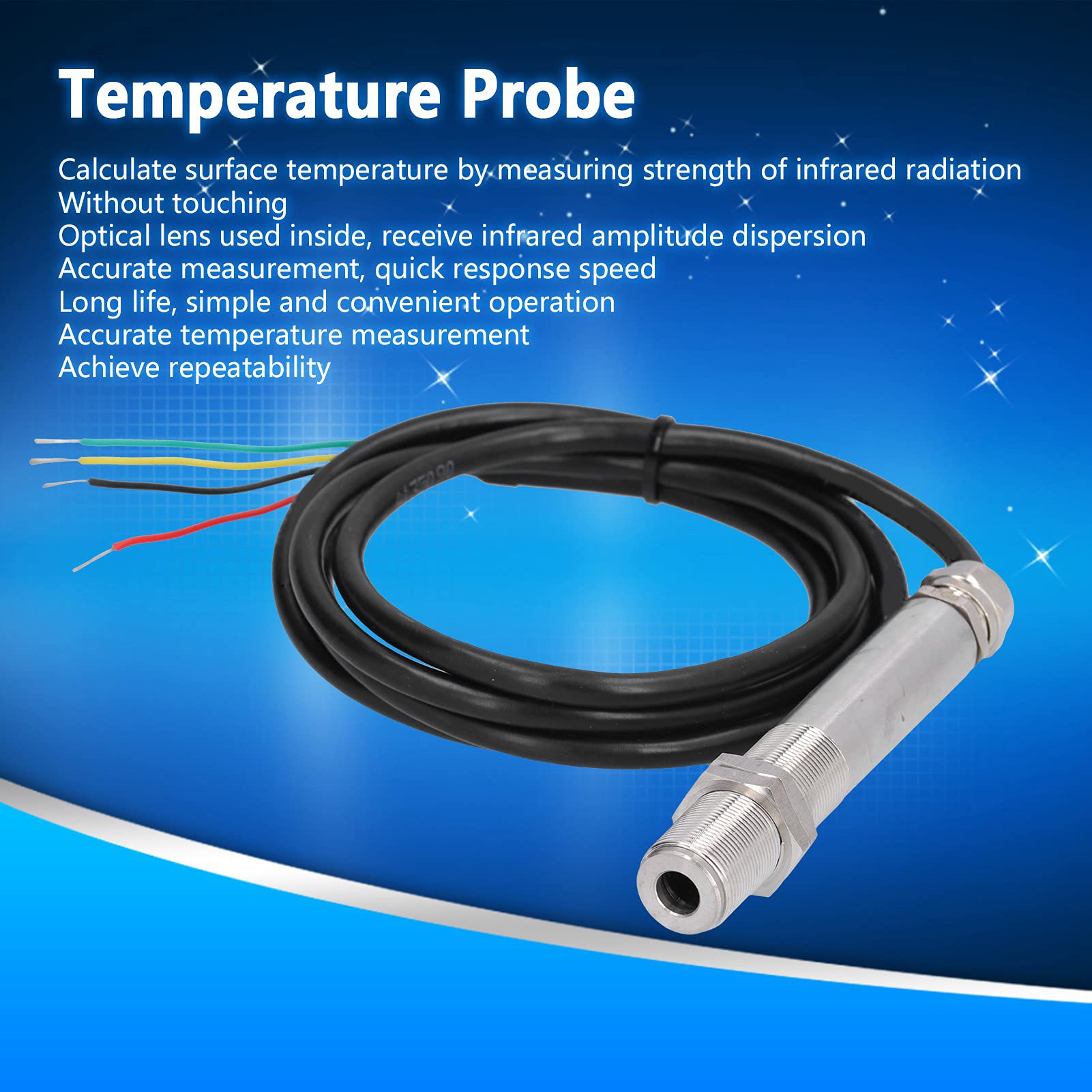 Temperatursensor, 1,5 M/59 Zoll DC 5–12 V Temperaturmesssonde, Tragbarer Fester IP65 Temperatursensor für Die Lebensmittelverarbeitung, Stahlschmelze