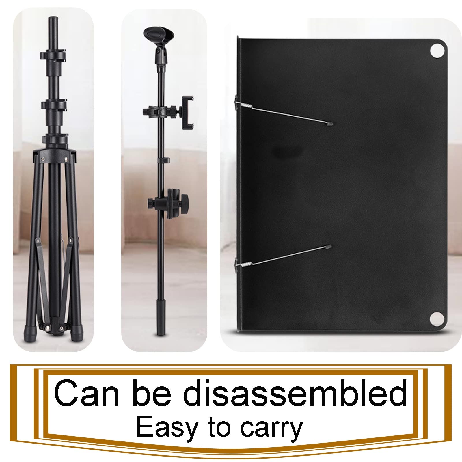 Atril De Metal Extra Estable, Atril De Metal Plegable para Partituras, Bandeja Ancha, Trípode De Metal Resistente, Mayor Capacidad De Carga, Atril con Soporte para Teléfono,