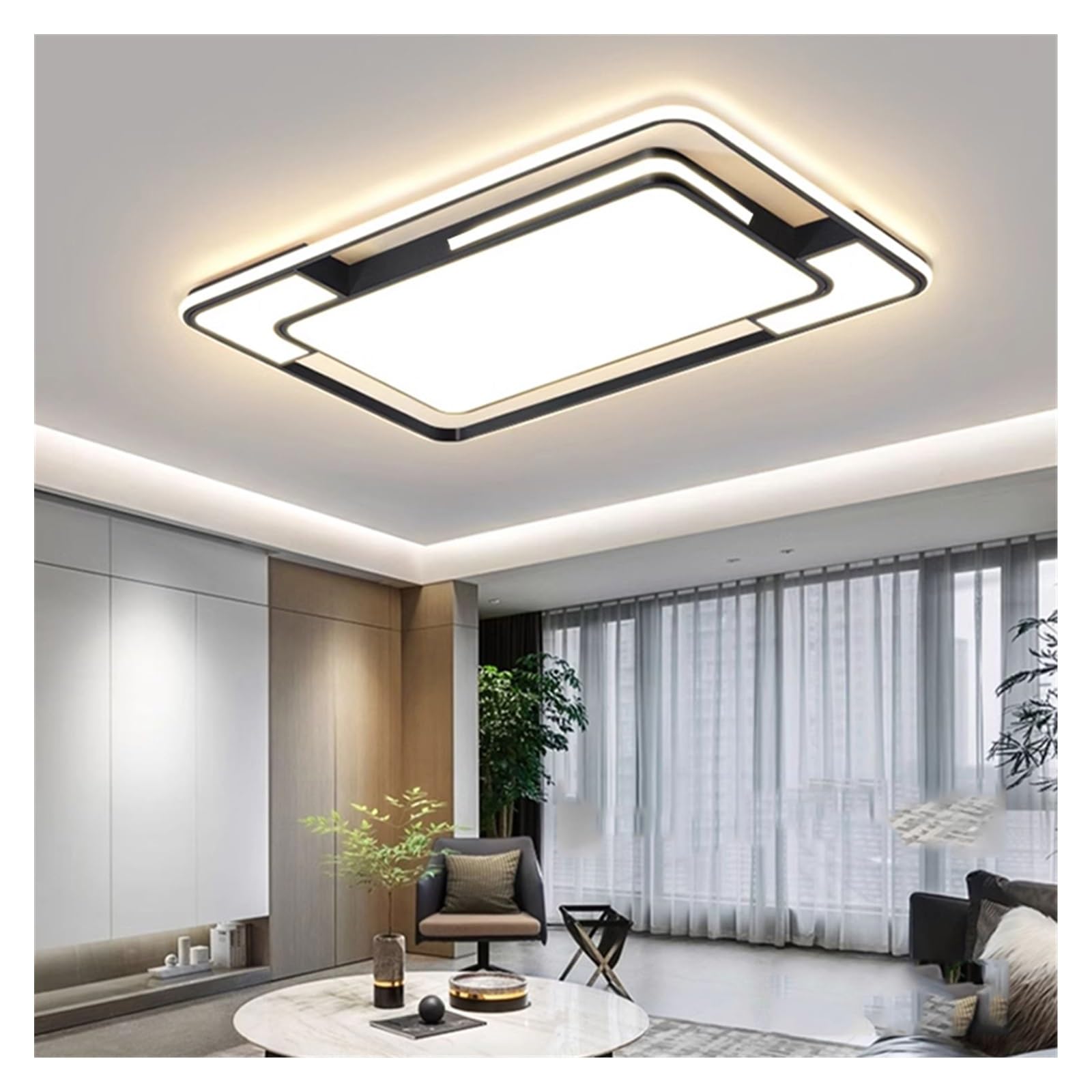 Kreatywna kwadratowa lampa sufitowa LED z pilotem do salonu, sypialni lub jadalni (czarna, 52 x 52 cm, 3 kolory, bez pilota)
