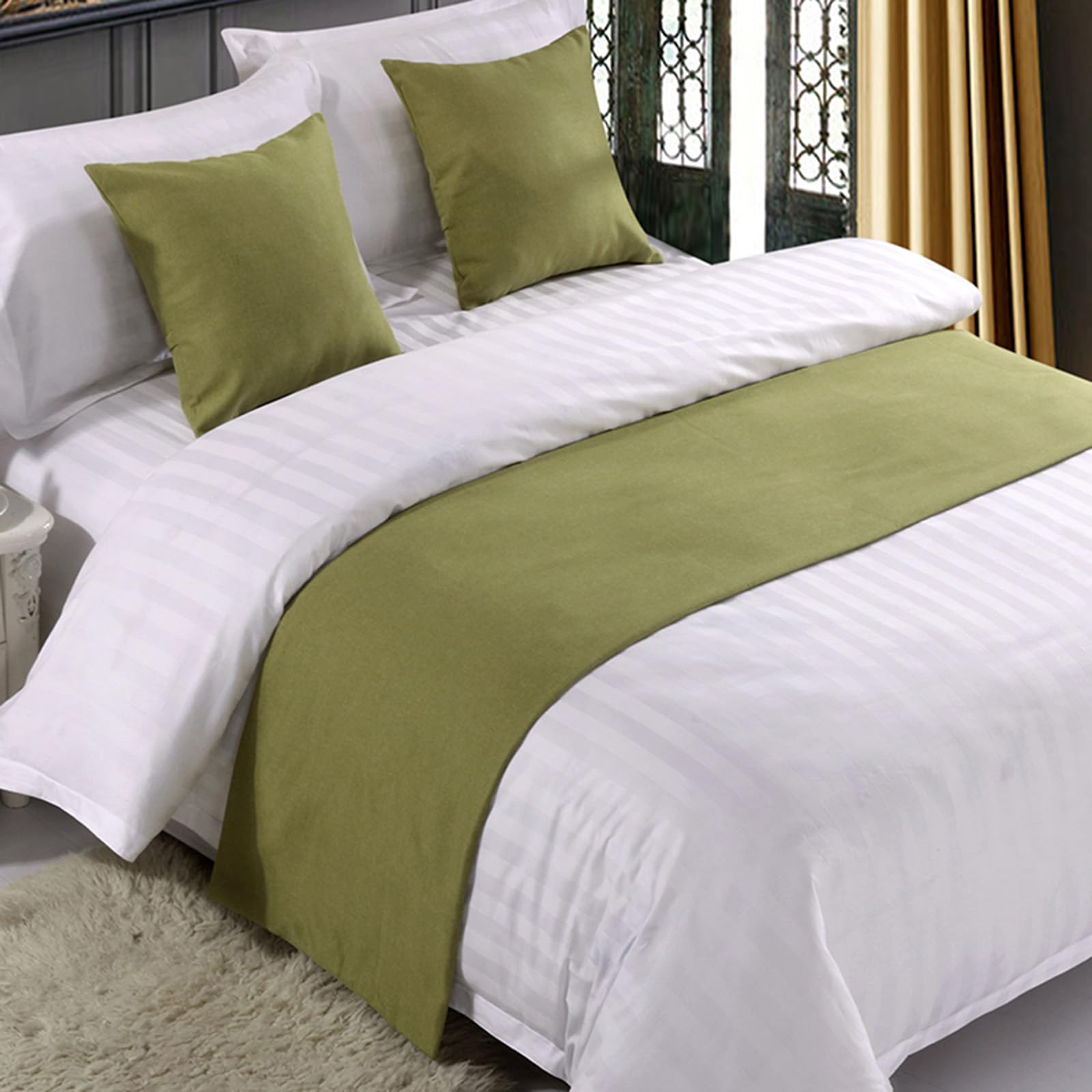 QRGMKL Premium Bed Runner for Foot of Bed, Solid Color Bed Scarf Cotton Linen Bedspread Home Decoration Hotel Bedroom Bedding Protector-Light Green||180X50cm for 1.2m Bed