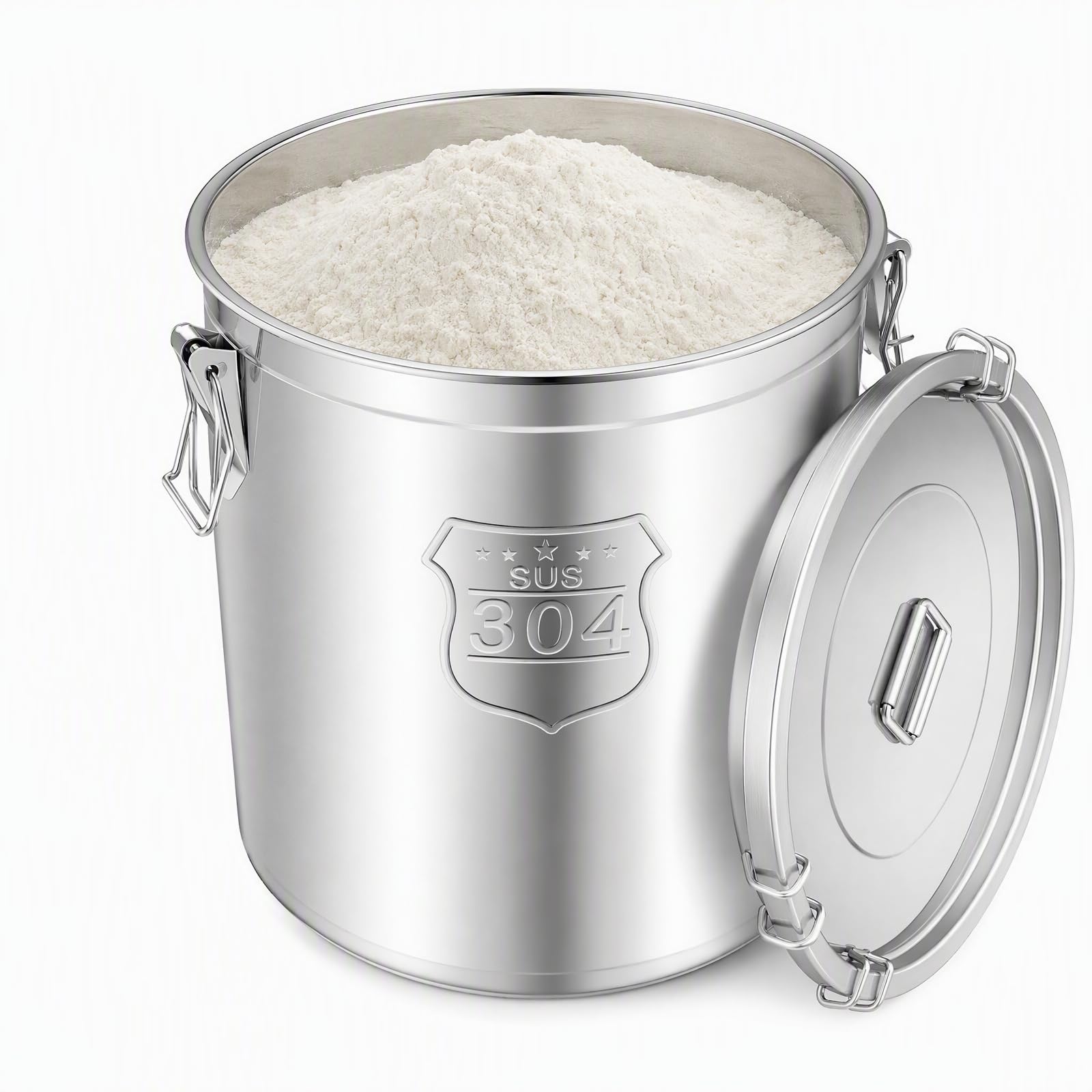 Contenedor de acero inoxidable de 48L con tapa para arroz, harina y