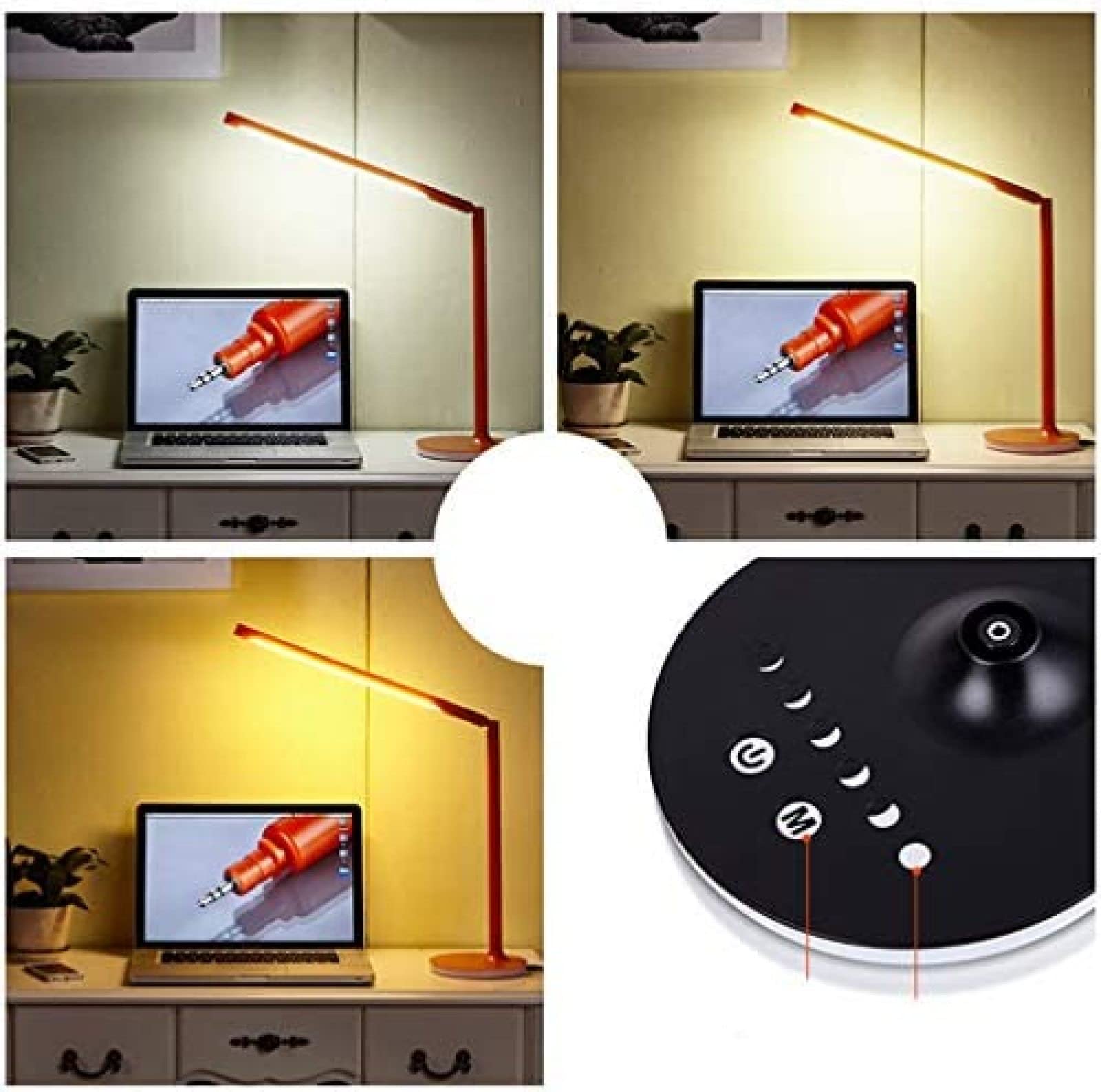 Lampa biurkowa Lampy stołowe LED Możliwość przyciemniania, obrót o 360 stopni Lampka do czytania 9 W 6 tonów Jasność Ton 3 kolory Napisz Biurowe światło nocne, pomarańczowe, białe