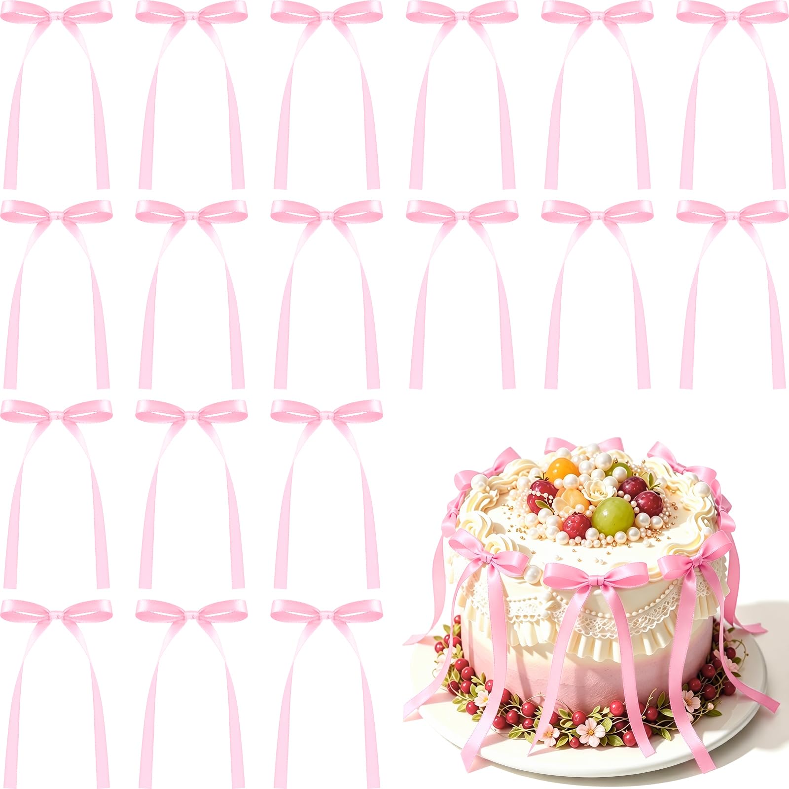 NEBURORA 50 Pcs Pink Bows for Cake Decoration Party Ribbon Bowknots
