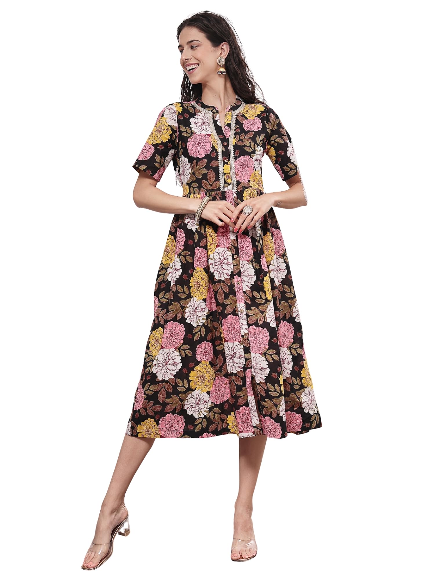 Cotton Maternity Dress | Zipless Maternity Wear | Metallic Lace & Side Sash | Pregnancy & Postpartum Wear-image-26