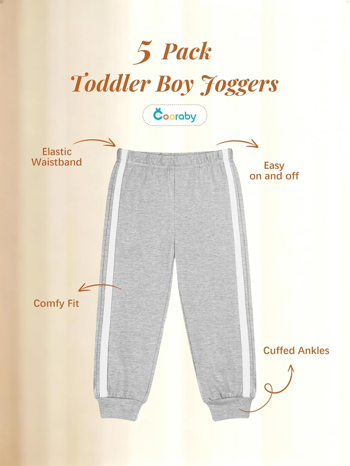 Cooraby 5-Pack Baby Boy Pants Active Sports Sweatpants for Infant Boys Lounge Soft Toddler Pull on Joggers