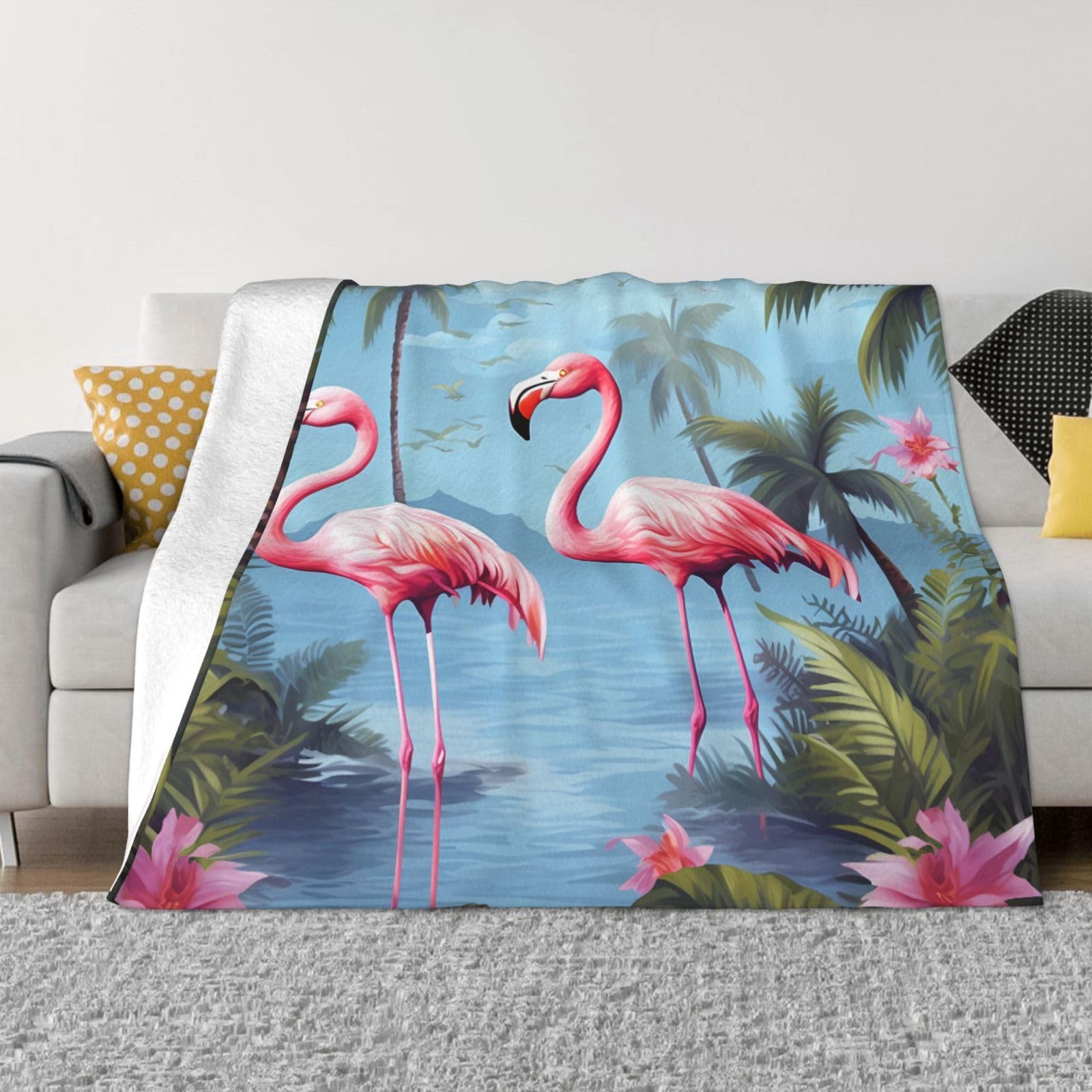 FodPand Tropical Flamingos Fleece Blanket 40"x30" Lightweight Warm Throw Blanket for Bed Couch Cozy Air Conditioning Quilt All Seasons Decorative Fuzzy Blankets Gifts for Women Men