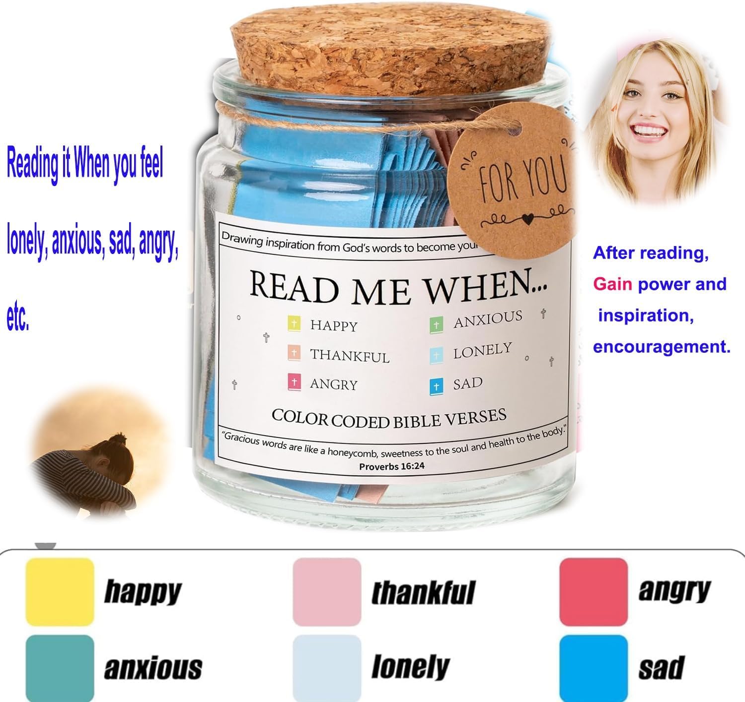 ASQzhuLIWing Bible Verse jar, Christian Gift, Hope jar, Bible Verses in English with 90 Colorful Verses Christian Gift for Women Religious Gift Emotional and Feeling Bible Gift for Men and Women - Image 4