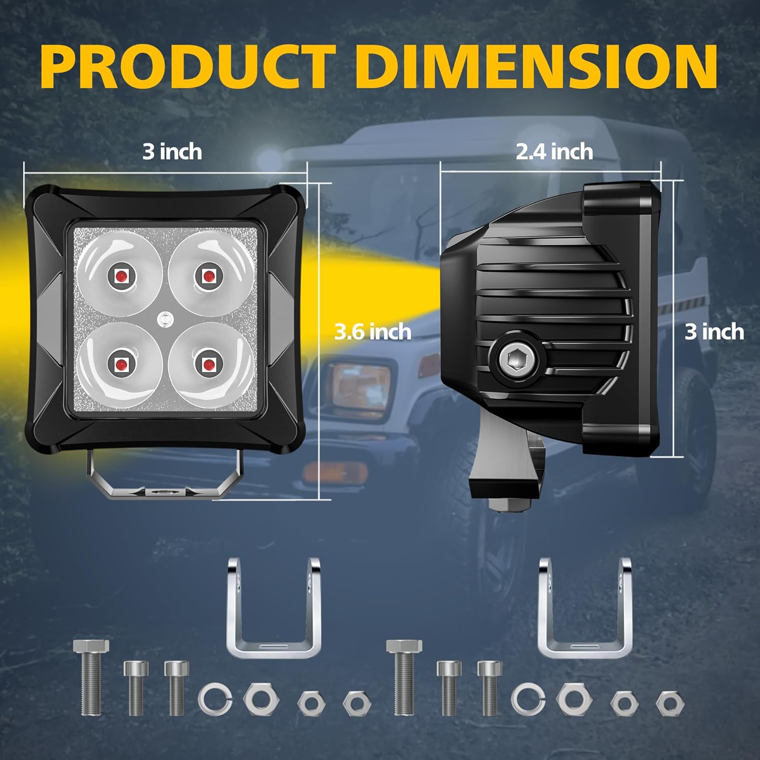4WDKING 3 Inch LED Amber Fog Lights, 2PCS 40W Super Bright Spot Light with Screwless Design, IP68&IP69K Waterproof, Off Road Work Driving Lamp for Golf Cart Truck Cars Wrangler ATV UTV