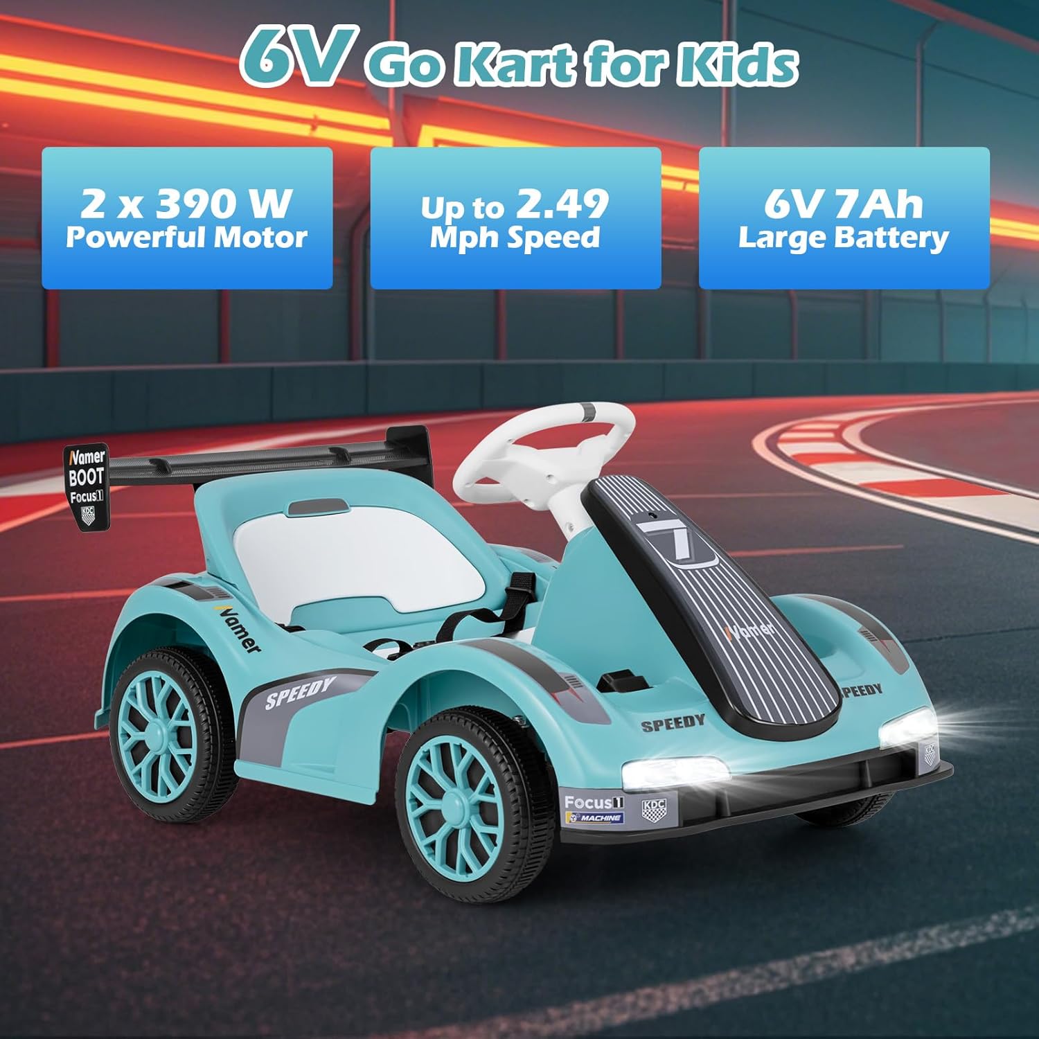 OLAKIDS Electric Go Kart for Kids, 6V Battery Powered Drift Kart with Remote Control, Power Display, Bluetooth, Story, Music, 3-Point Safety Belt, Crazy Cart for Boys Girls Aged 3+ (Green)