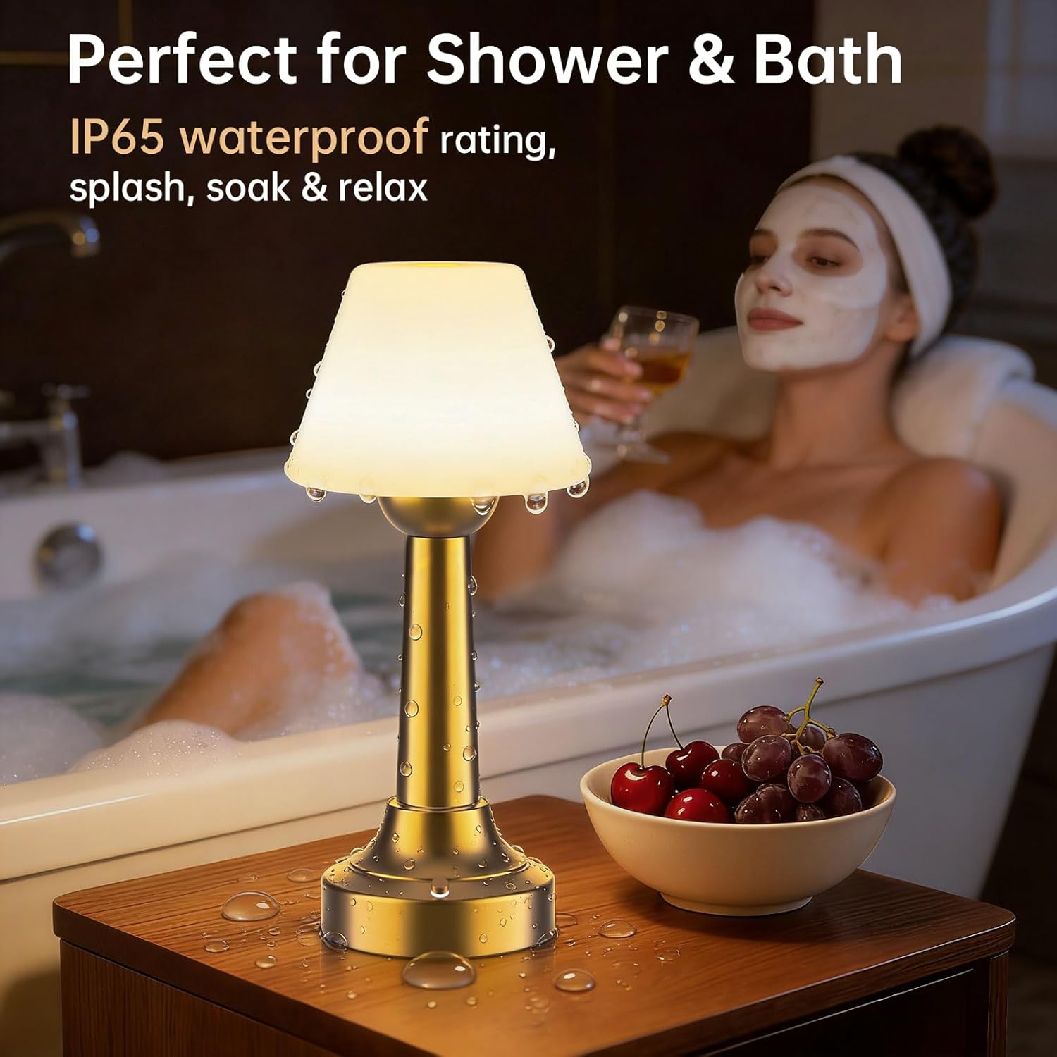 TRRMEZY IP65 Waterproof Shower Lamp for Bathroom,18-Hour Rechargeable Battery Operated Cordless Shower Light, 3-Color Dimmable Wireless Touch Lamp for Bathtub, Bath Light, Night Shower, Ideal Gifts - Image 2