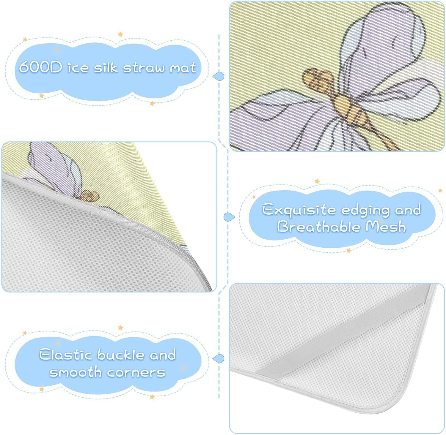 Cute Cartoon Purple Dragonflies Cooling Baby Mattress pad Protector 28" x 52" Washable Bed Pads Washable for Baby&Toddler