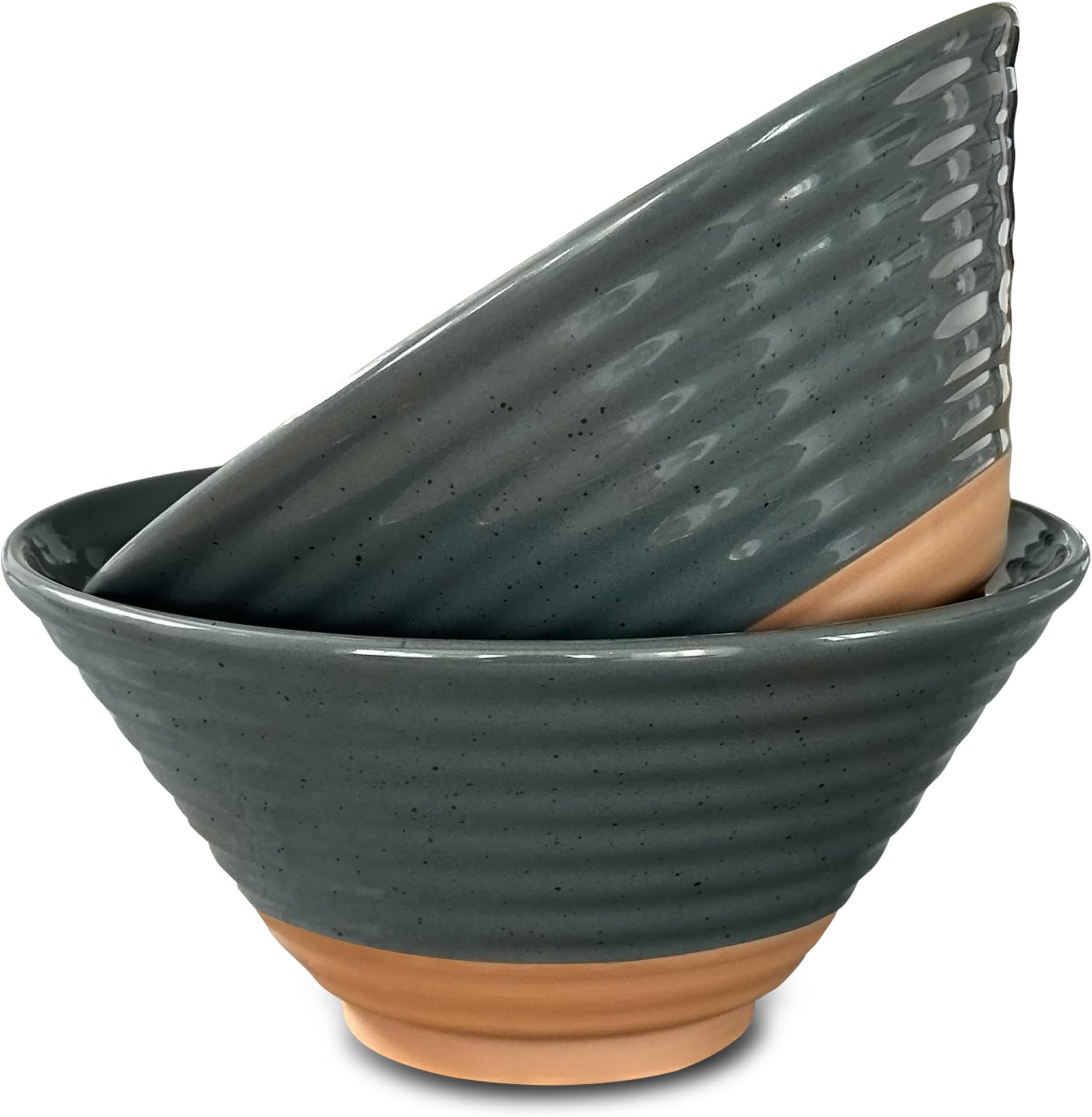 MORA CERAMICS HIT PAUSE Ramen Bowl Set of 2, 45oz - Great for Pho, Miso Udon Soup, Instant Noodles, Serving, Thai or Asian Food - Microwave Safe Large Japanese Noodle Bowls, Modern Kitchen - Charcoal