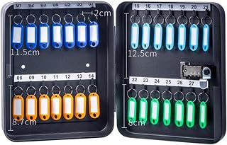 Caja de llaves de pared con bloqueo de código para una gestión segura de llaves, caja de almacenamiento de llaves grande de metal con etiquetas y etiquetas para uso exterior, color negro (capacidad de