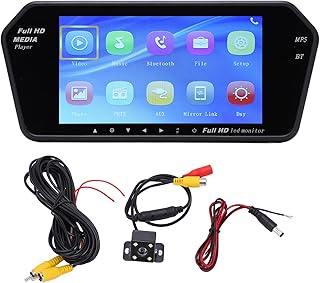 Monitor de câmera reserva de 7 polegadas, tela TFT Bluetooth, visão traseira, visor reverso, linha de referência de estacionamento para carros, SUVs e caminhões (com câmera)