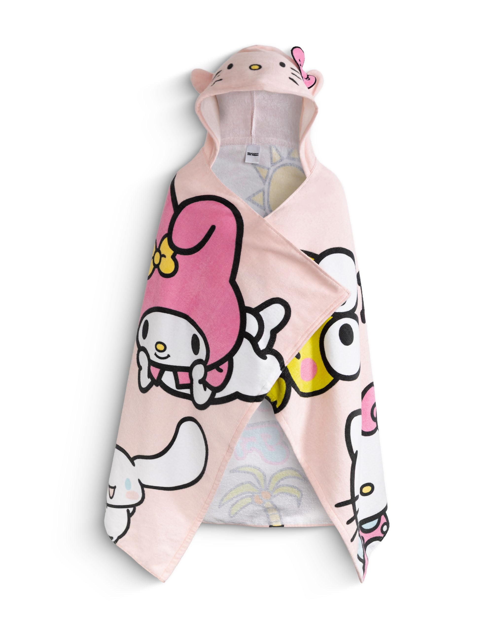 Hello Kitty & Friends Girls Pink Poncho Towel | Hooded Sunshine Towel with 3D Ear Details & Character Graphics | Lightweight Bath & Poolside Wear Merch