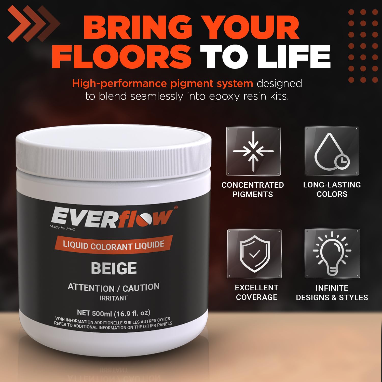 MPC Base Epoxy Pigment, Industrial-Grade Epoxy Resin Dye for Homes and Commercial Spaces, 16.9 Fluid Ounces, Beige