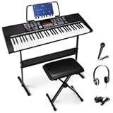 Smartxchoices 61-Key Electronic Keyboard Piano Stand Portable LED Display Keyboard Kit with Adjustable Stand, Adjustable Stool, Headphones, Microphone & Music Rest