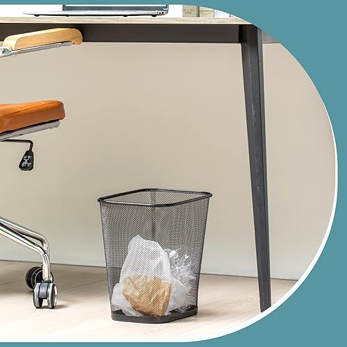 Miniatura 4 de 6 botes de basura cuadrados de malla de 4 galones, papelera de alambre para el hogar, de metal negro, para oficina, basura, rectangular, parte