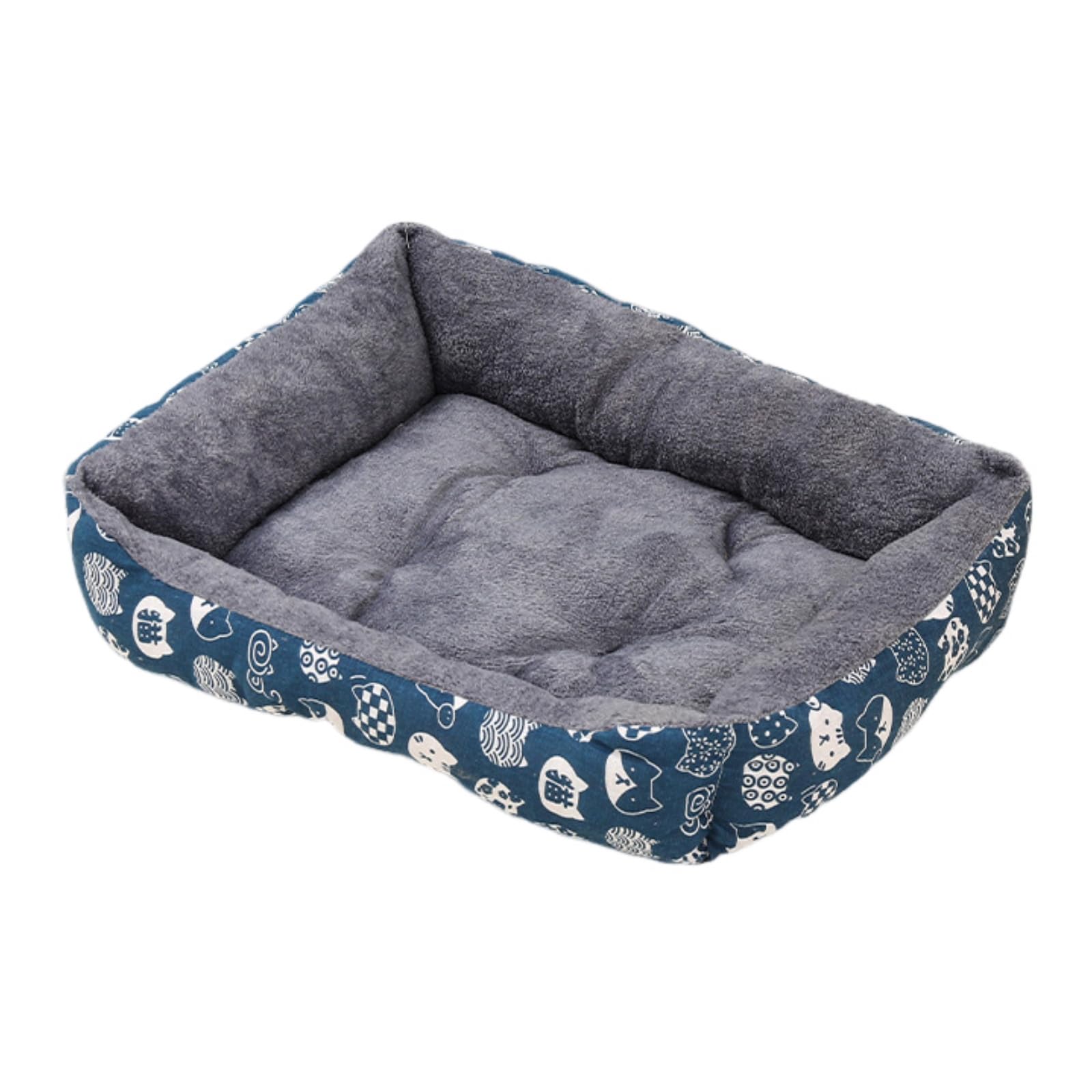 Mateju Plush Pet Bed Rectangle, Comfortable Fluffy Pet Cushion Warm Thick Warm Soft Plush Dog Cat Bed for Indoor Calming Puppy Kitten Petbed, for Small Medium (Blue cat,XXL-80 * 60cm)