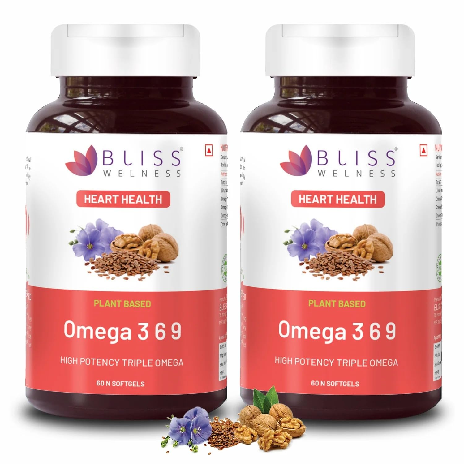 Bliss Welness Organic Omega 3 6 9 2000mg | Omega3 ALA 1000mg Omega 6 LA 274mg Omega 9 OA 400mg Essential Fatty Acid | Heart Cholesterol Brain Eye Immunity Health Supplement - 60 Softgel Capsules (Pack of 2)-image-9