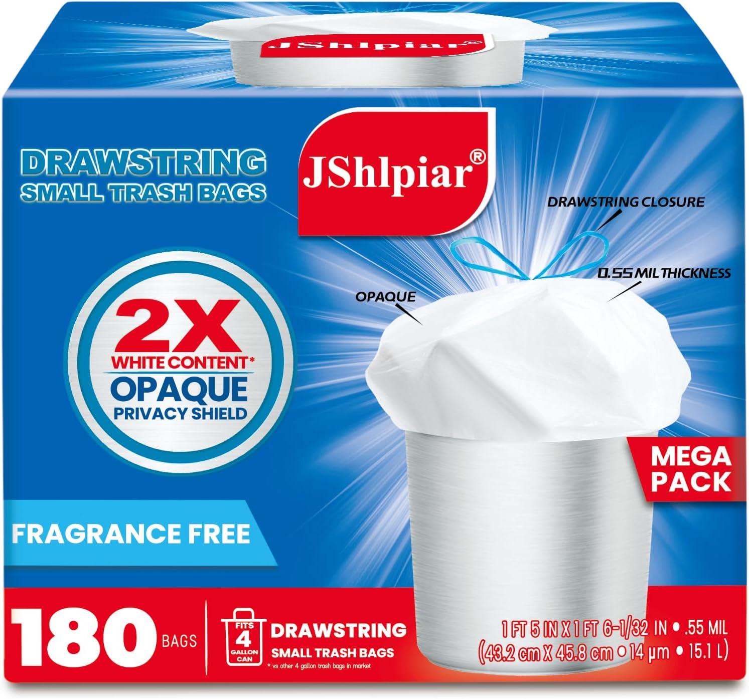 Small Trash Bags 4 Gallon - Drawstring 4 Gallon Trash Bag, Individual Unscented Small Garbage Bags, White 4 Gal Trash Can Liners Bathroom Trash Bags, 57 Count - View #4