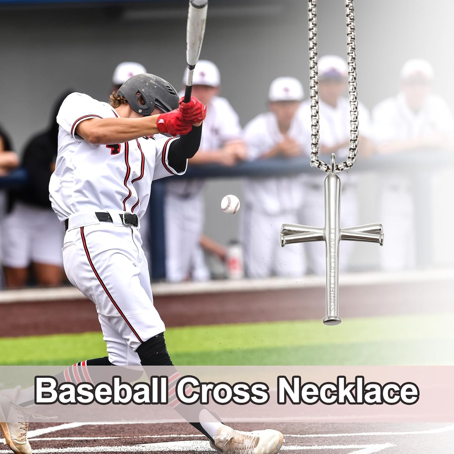 MECCANIXITY Baseball Cross Necklace, Boy Cross Necklace Sports Pendant Baseball Bat Stainless Steel Chain with Gift Box for Men Youth Athletes Jewelry Gifts - Image 6