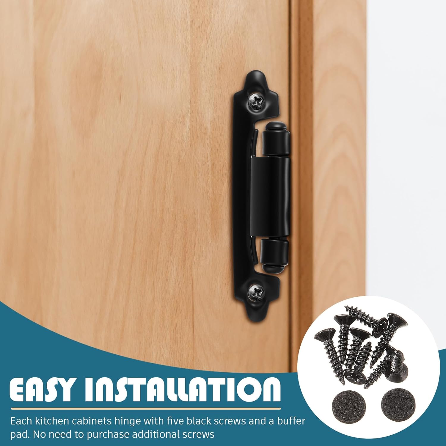 Shimeyao 100 Pack (50 Pair) 1/2 Overlay Matte Black Cabinet Hinges Self Closing Bath & Kitchen Cabinet Hinges Black Flush Mount with Door Bumpers & Upgraded Screws