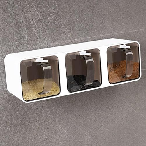 WMGoods Caja de especias montada en la pared tarros de especias contenedor de especias con cuchara juego de recipientes de plástico para sal de