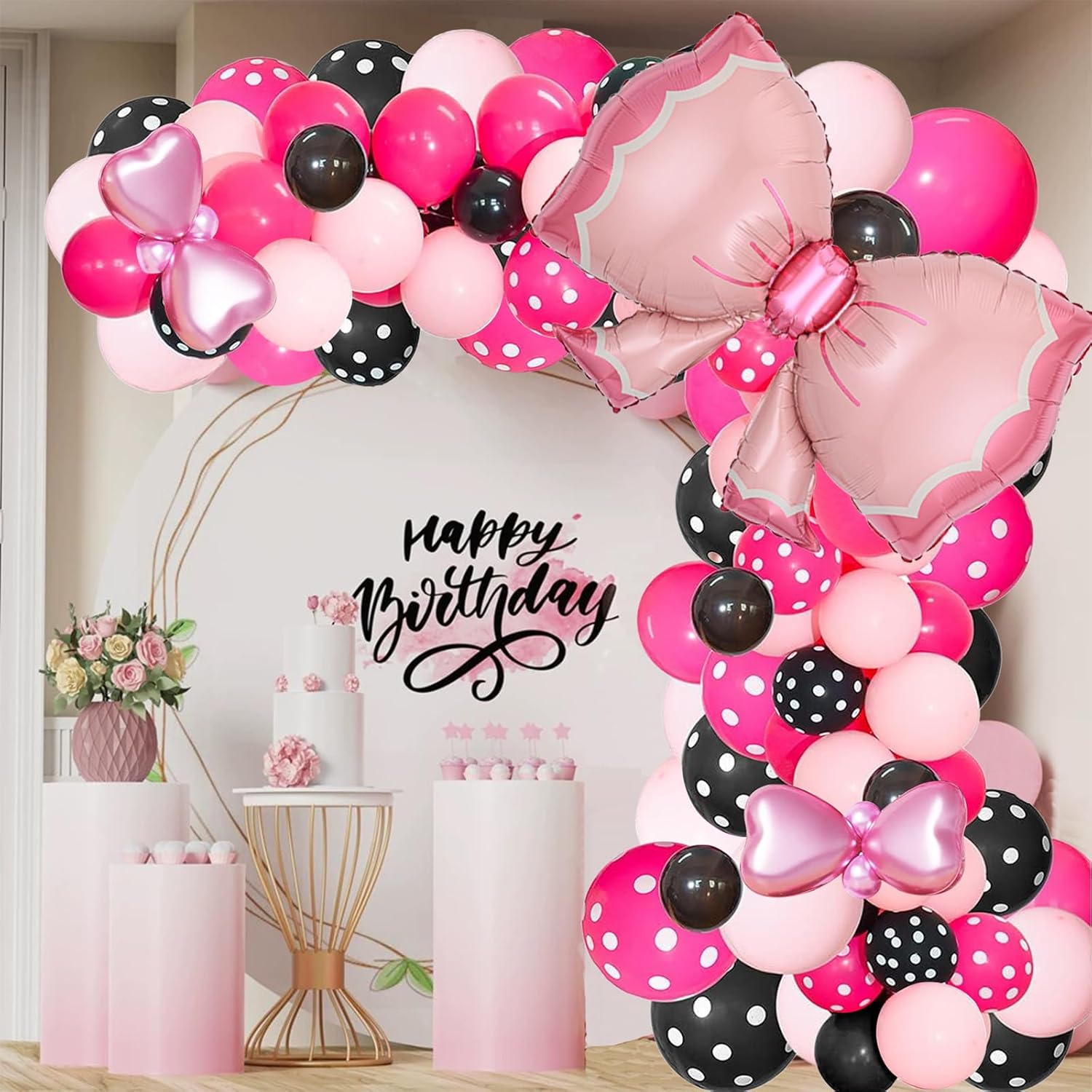 Pink Theme Birthday Balloons Garland Arch Kit, 143Pcs Pink Cartoon Mouse Birthday Party Decorations Balloons Girl Party Decorations Supplies - Image 4