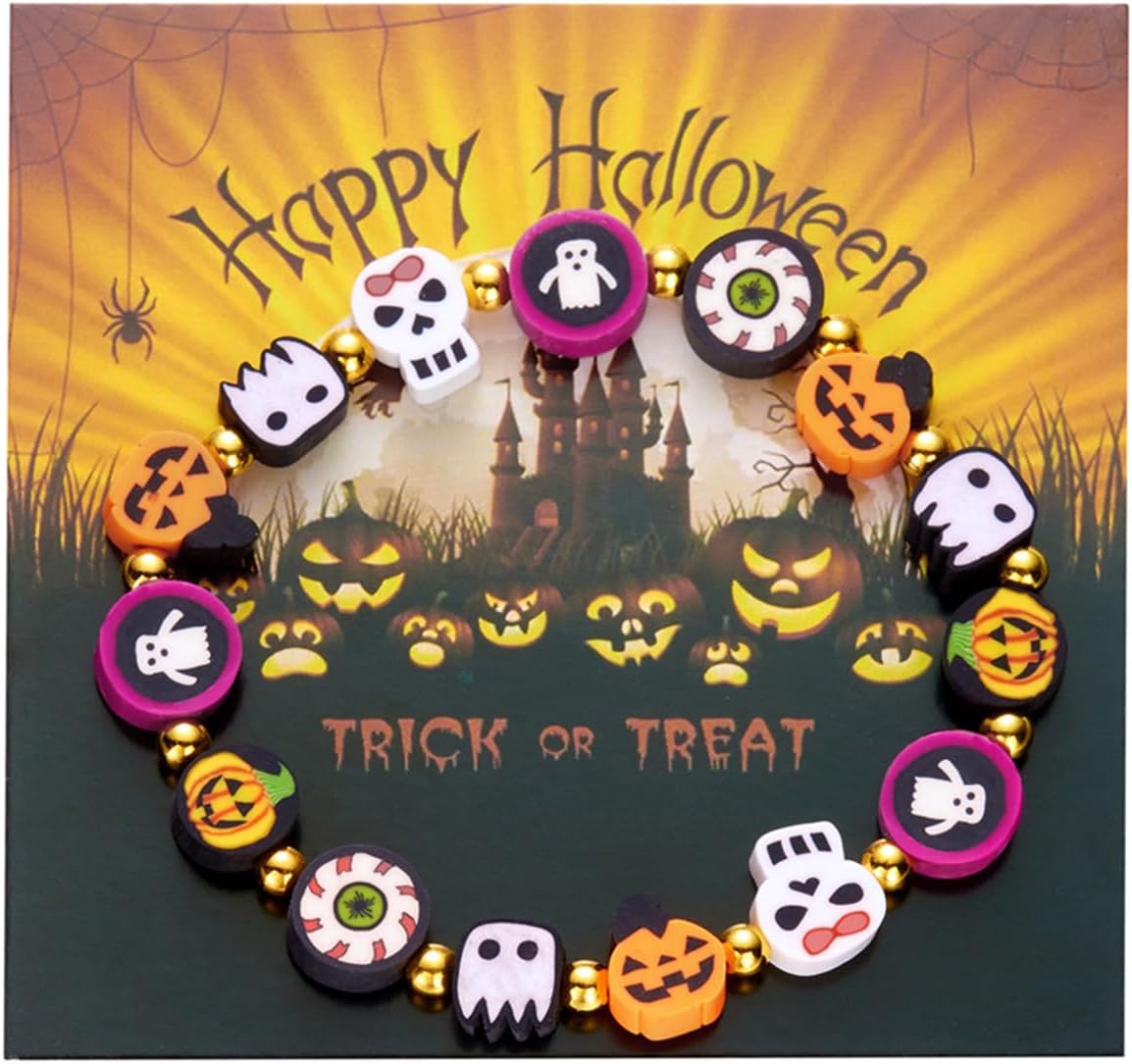 Halloween Bracelets for Women Goth Beaded Stretch Bracelets Punk Ghost Pumpkin Spider Cat Bracelet Clay Witch Bracelet Halloween Prom Custom Jewelry Emo Accessories - Image 7