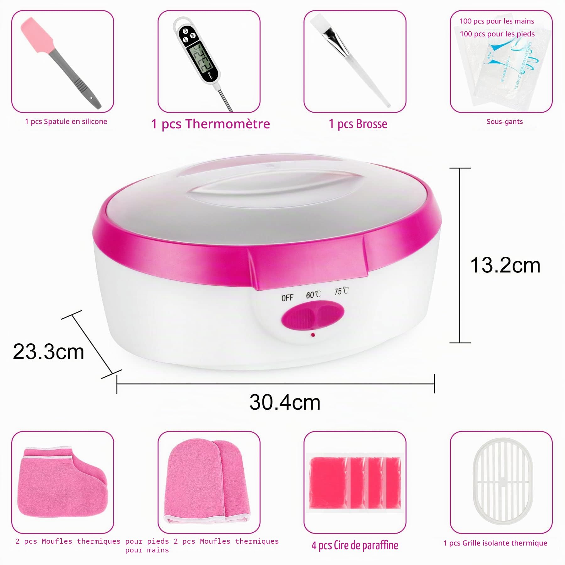 Bain de Cire Forever Speed 265W Bains de Paraffine pour Mains et Pieds Électrique Rose