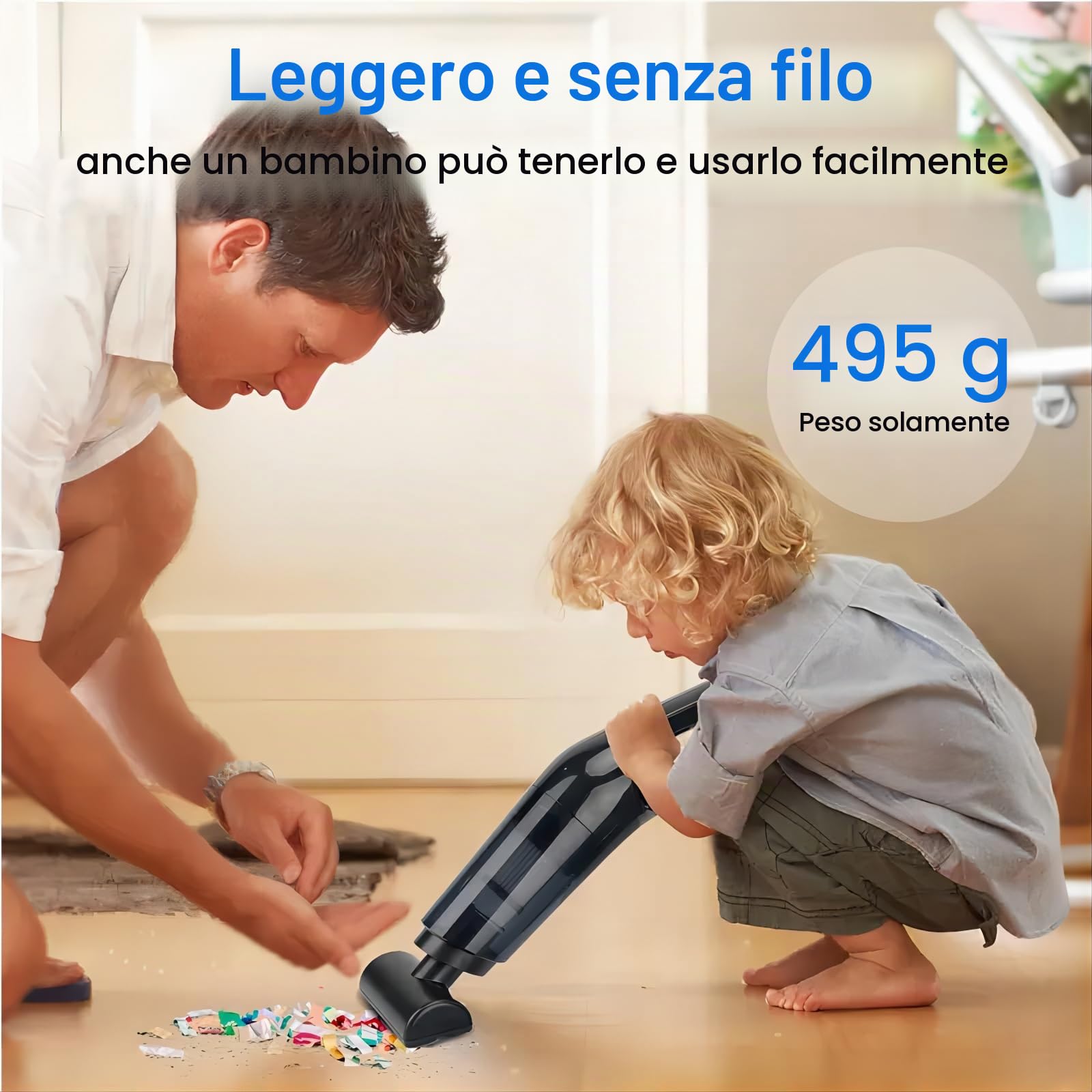 potente aspirapolvere portatile, 10000Pa forte aspirazione aspirapolvere portatile portatile senza fili leggero per auto e casa moquette scale peli di animali pulizia profonda (Nero)