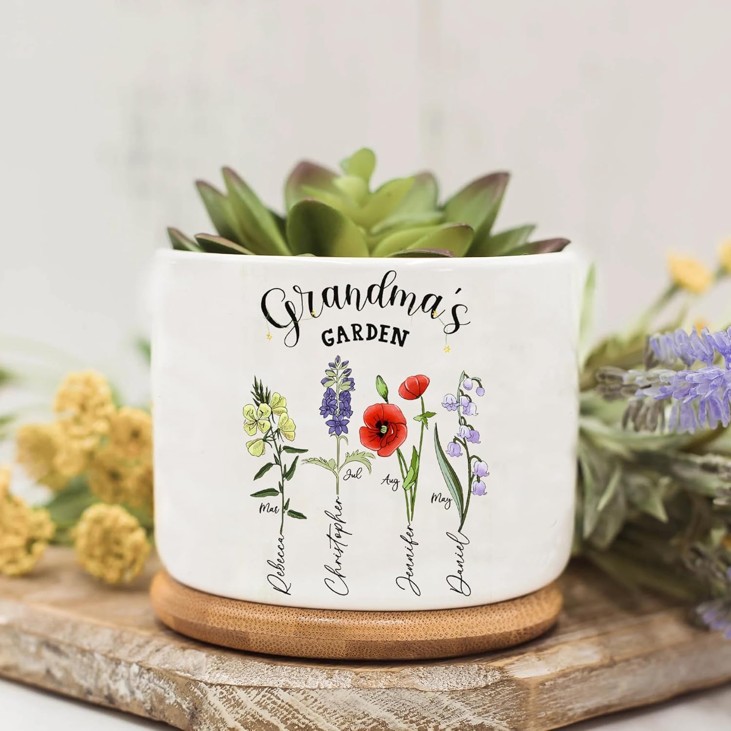 Evamall Custom Birth Month Flower Plant Pot, Mom Grandma's Garden Planter, Personalized Flower Pot, Customized Flower Plant Pot, Gifts for Mom Grandma Mother's Day