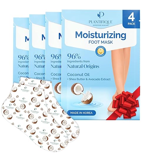 Mascarilla Pies para Talones Suaves, 4 Pares Calcetines Hidratantes para Pies, Crema Pies Secos y Agrietados, Calcetines Hidratantes Pies Muy Secos SIN PELAR, Spa Pies para Hombre y Mujer PLANTIFIQUE