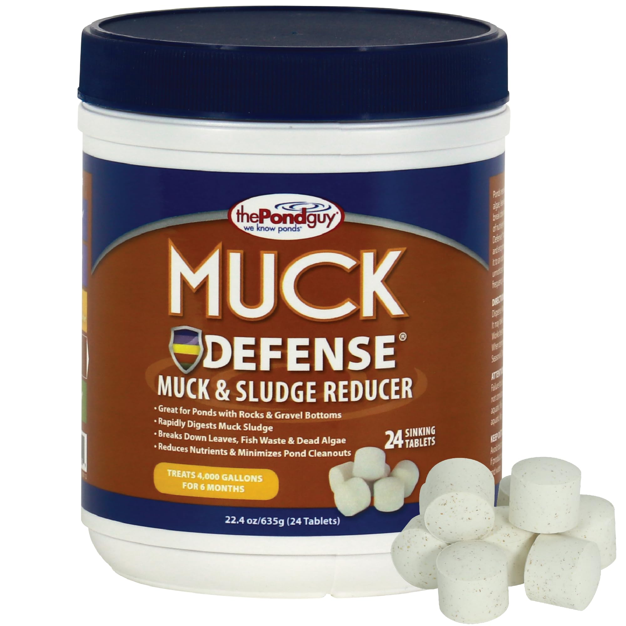 The Pond GuyMuck Defense, Natural Sludge Control Treatment, Water Garden Mud Digester & Odor Remover, Fish, Bird & Pet Safe, Easy Dosing, 24 Tablets